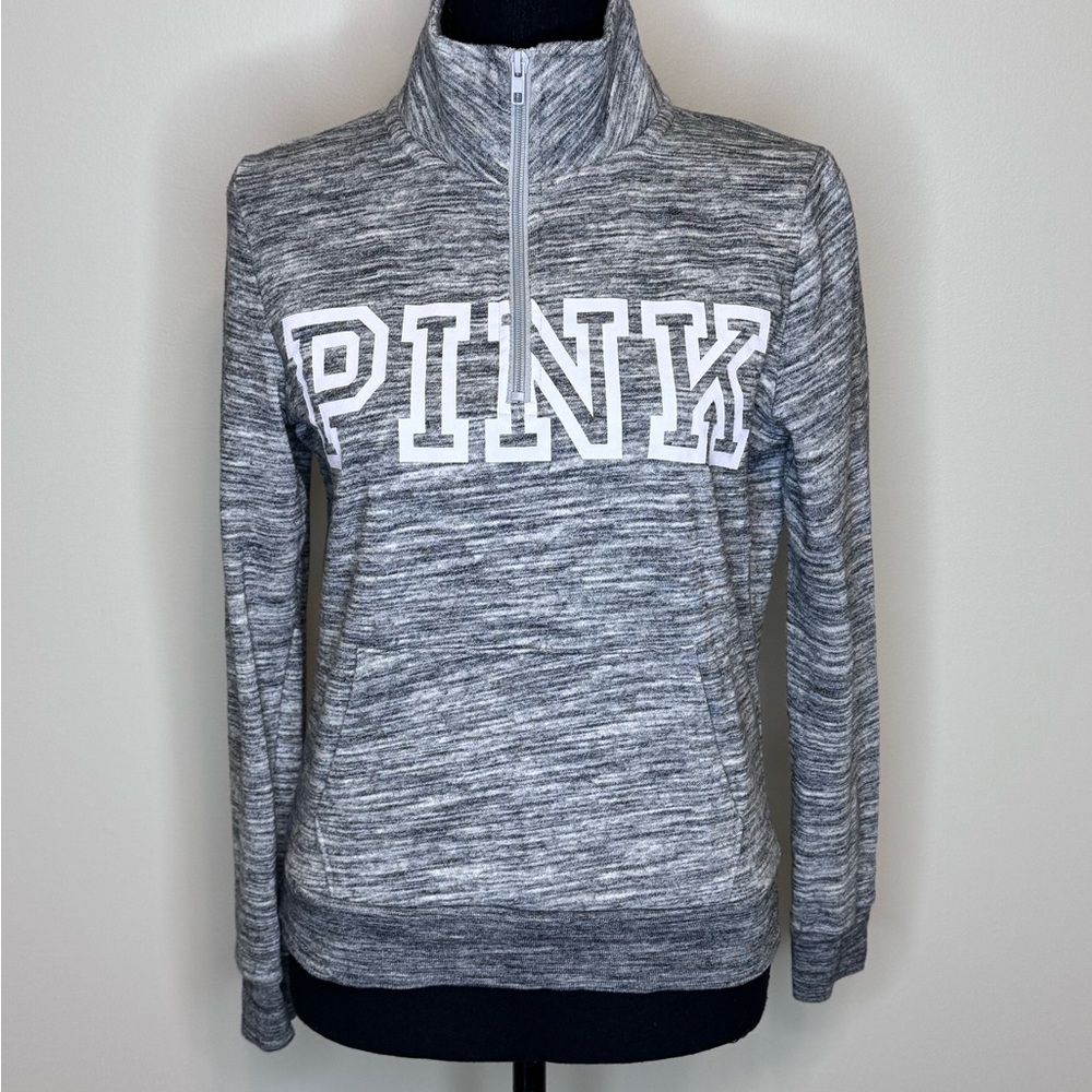 Victoria’s Secret Pink, 1/4 zip-up sweatshirt, large pocket, grey, size xs.